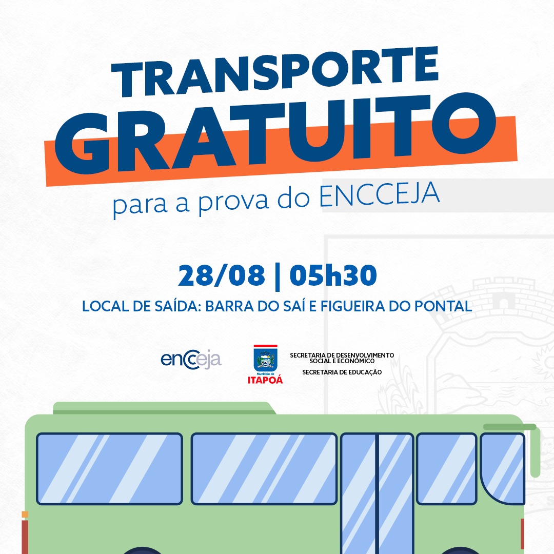 Estudantes do Encceja terão transporte gratuito para provas em Joinville -  Secretaria de Educação de Itapoá - soheilrobotics.com